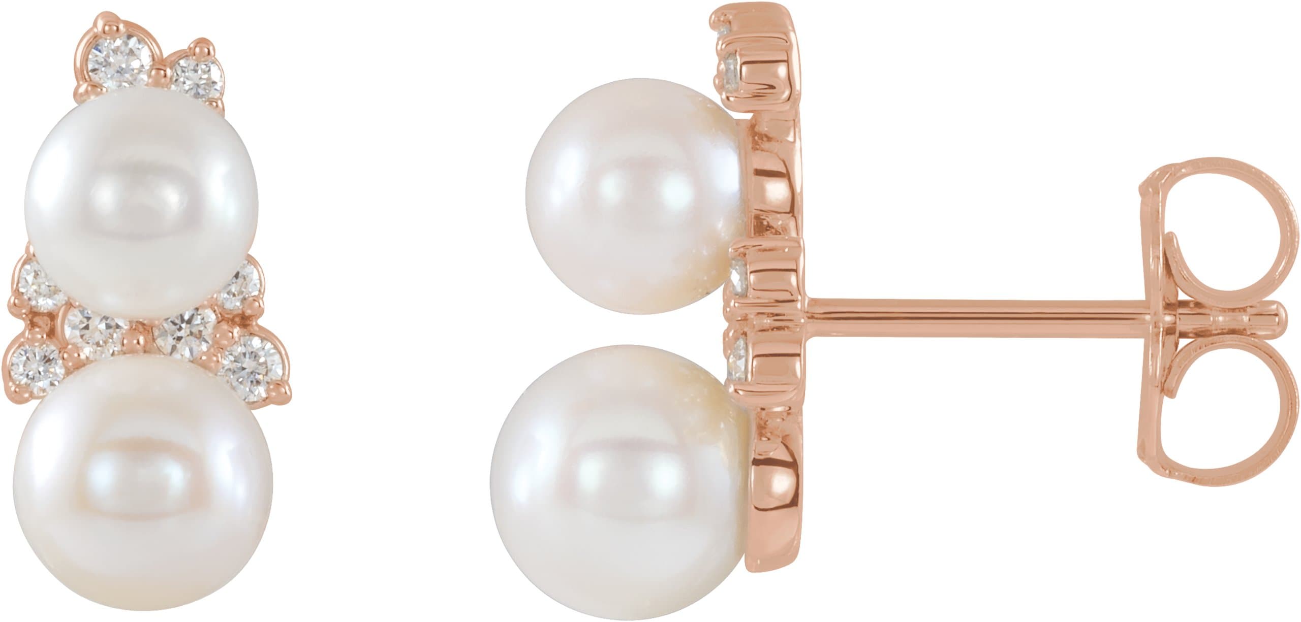 14K Rose Cultured White Freshwater Pearl & 1/10 CTW Natural Diamond Ear Climbers