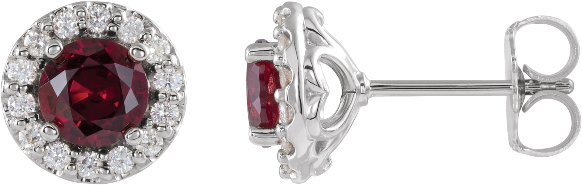 Sterling Silver 4 mm Lab-Grown Ruby & 1/8 CTW Natural Diamond Earrings