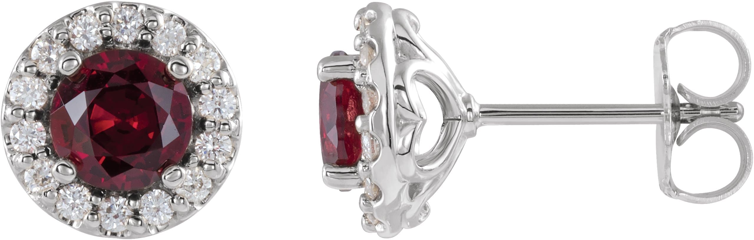 Sterling Silver 4 mm Lab-Grown Ruby & 1/8 CTW Natural Diamond Earrings