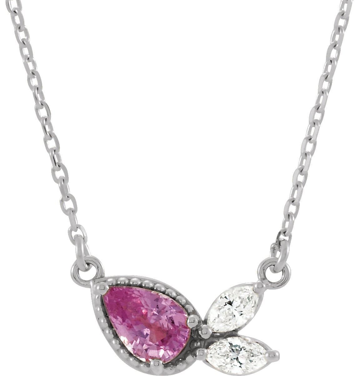14K Rose Natural Pink Sapphire & 1/6 CTW Natural Diamond 16 Necklace