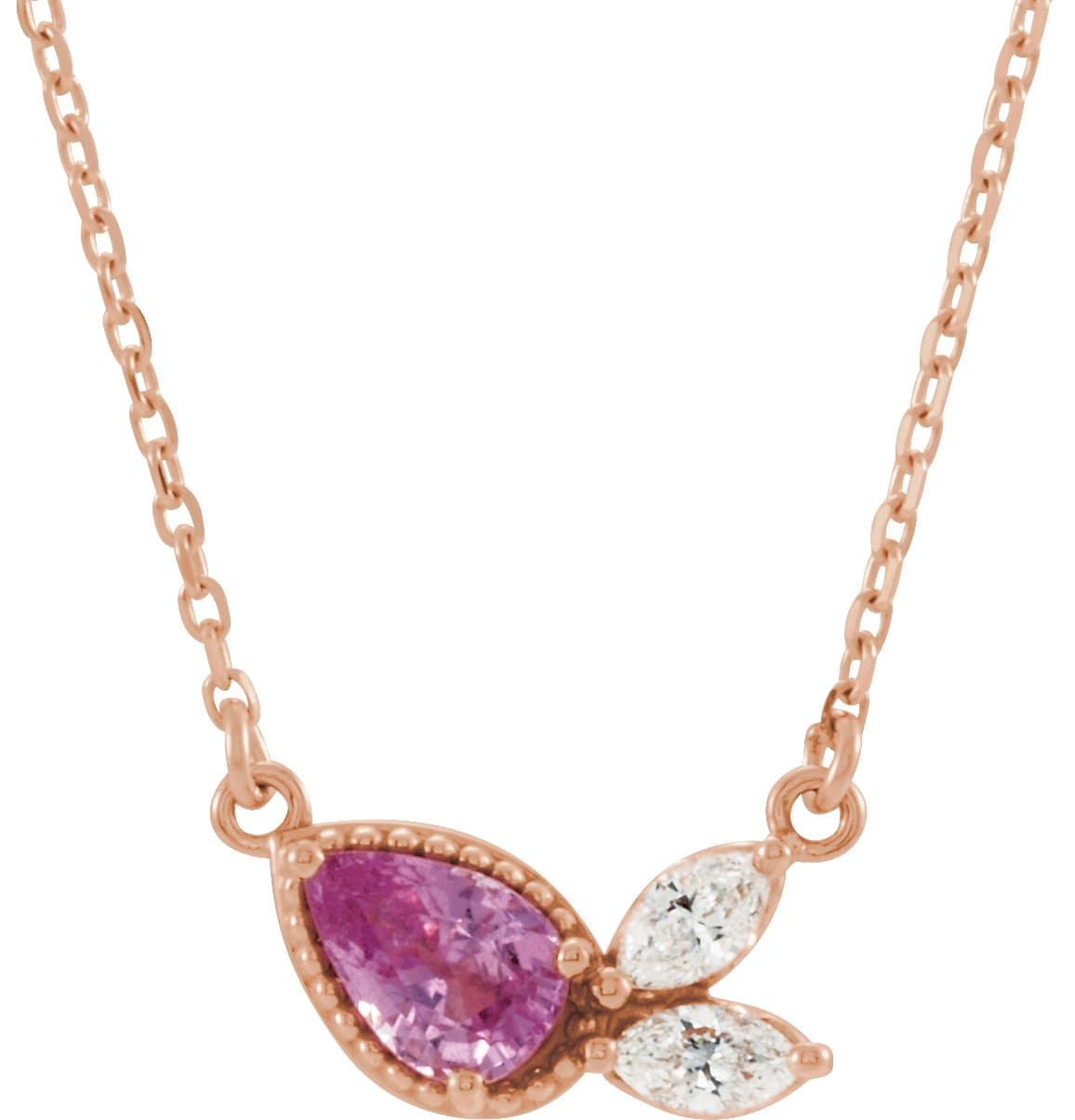14K Rose Natural Pink Sapphire & 1/6 CTW Natural Diamond 16 Necklace