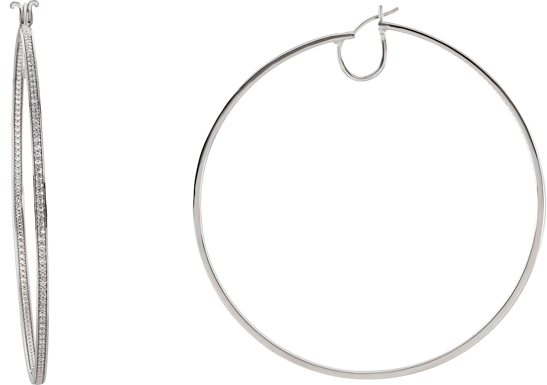 Sterling Silver Imitation White Cubic Zirconia Inside-Outside 74.4 mm Hoop Earrings