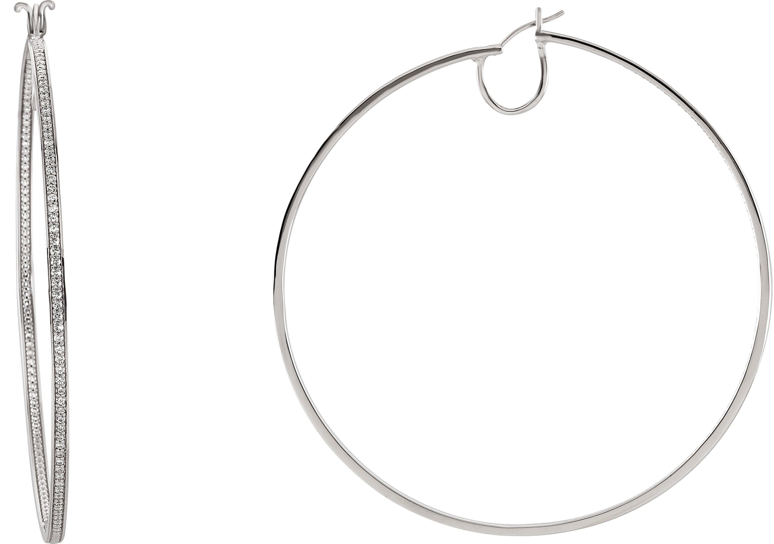 Sterling Silver Imitation White Cubic Zirconia Inside-Outside 74.4 mm Hoop Earrings