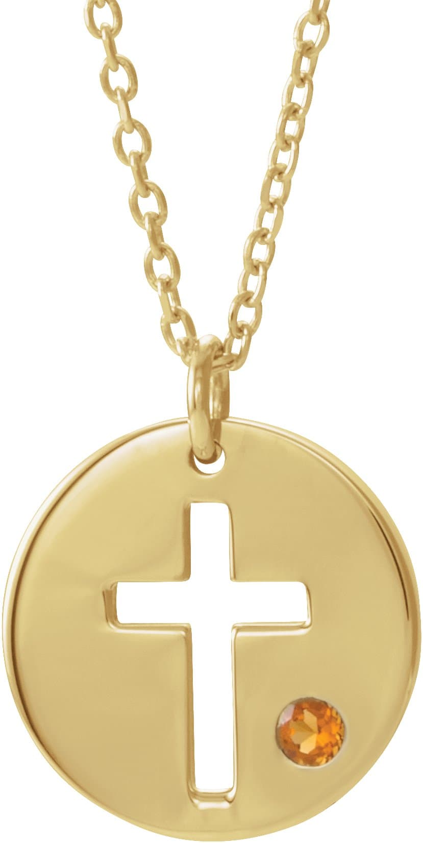 14K Rose .03 CT Natural Diamond Pierced Cross Disc 16-18 Necklace