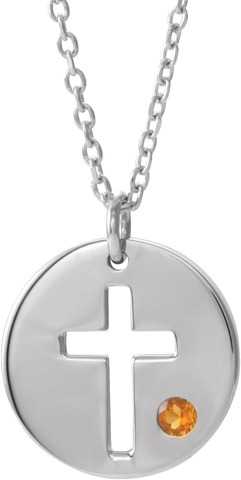 14K Rose .03 CT Natural Diamond Pierced Cross Disc 16-18 Necklace