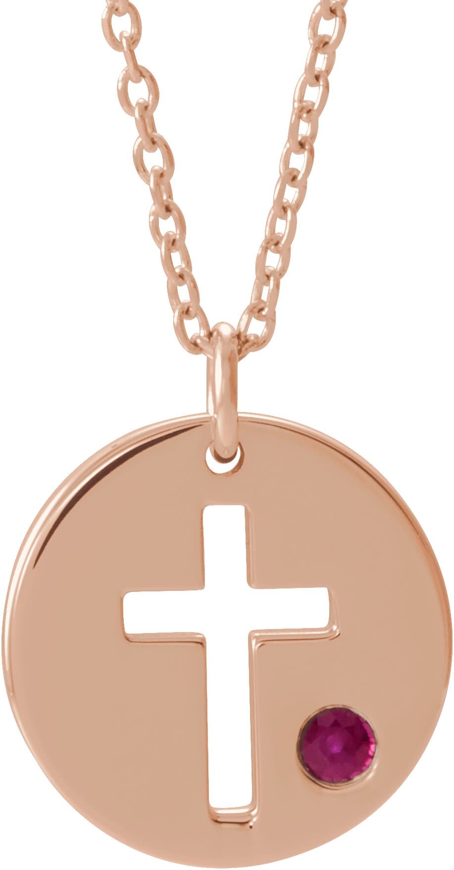 14K White Gold .03 CT Natural Diamond Pierced Cross Disc 16-18" Necklace