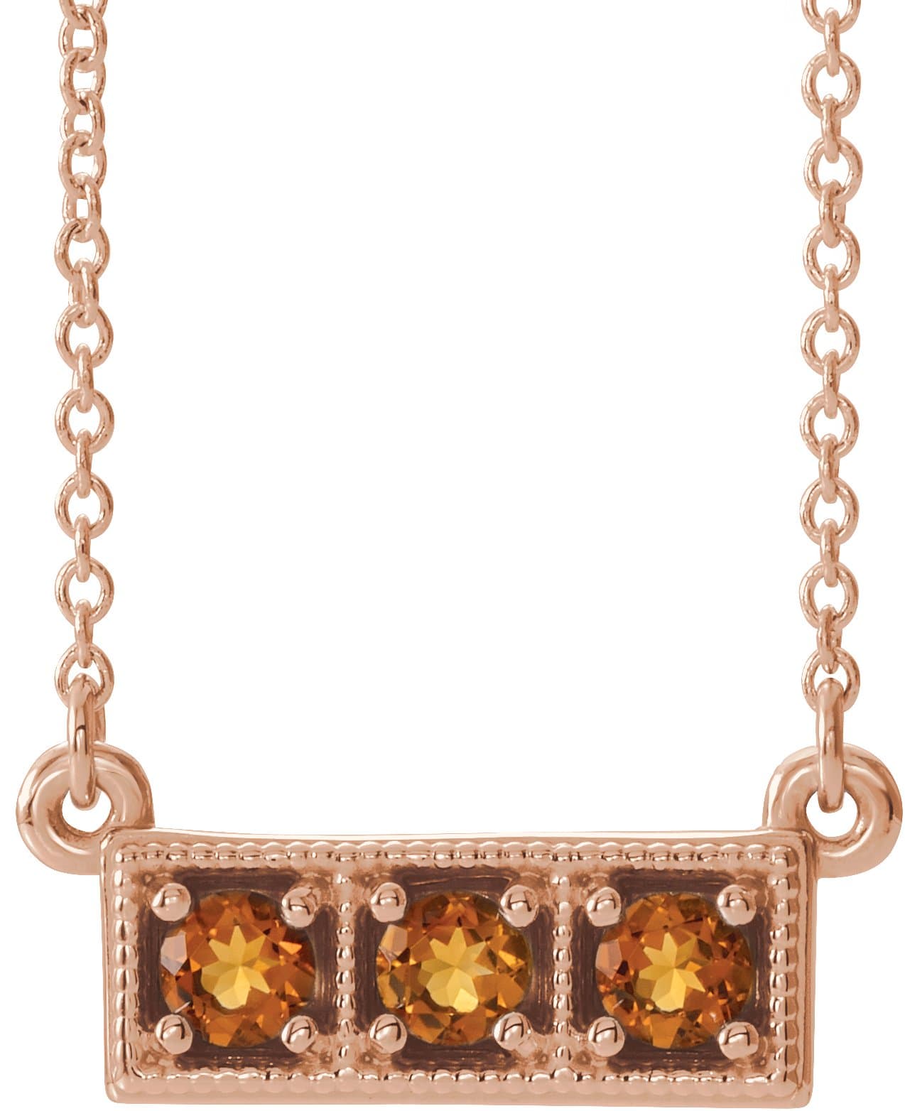 14K Rose Lab-Grown Alexandrite Three-Stone Bar 16-18 Necklace