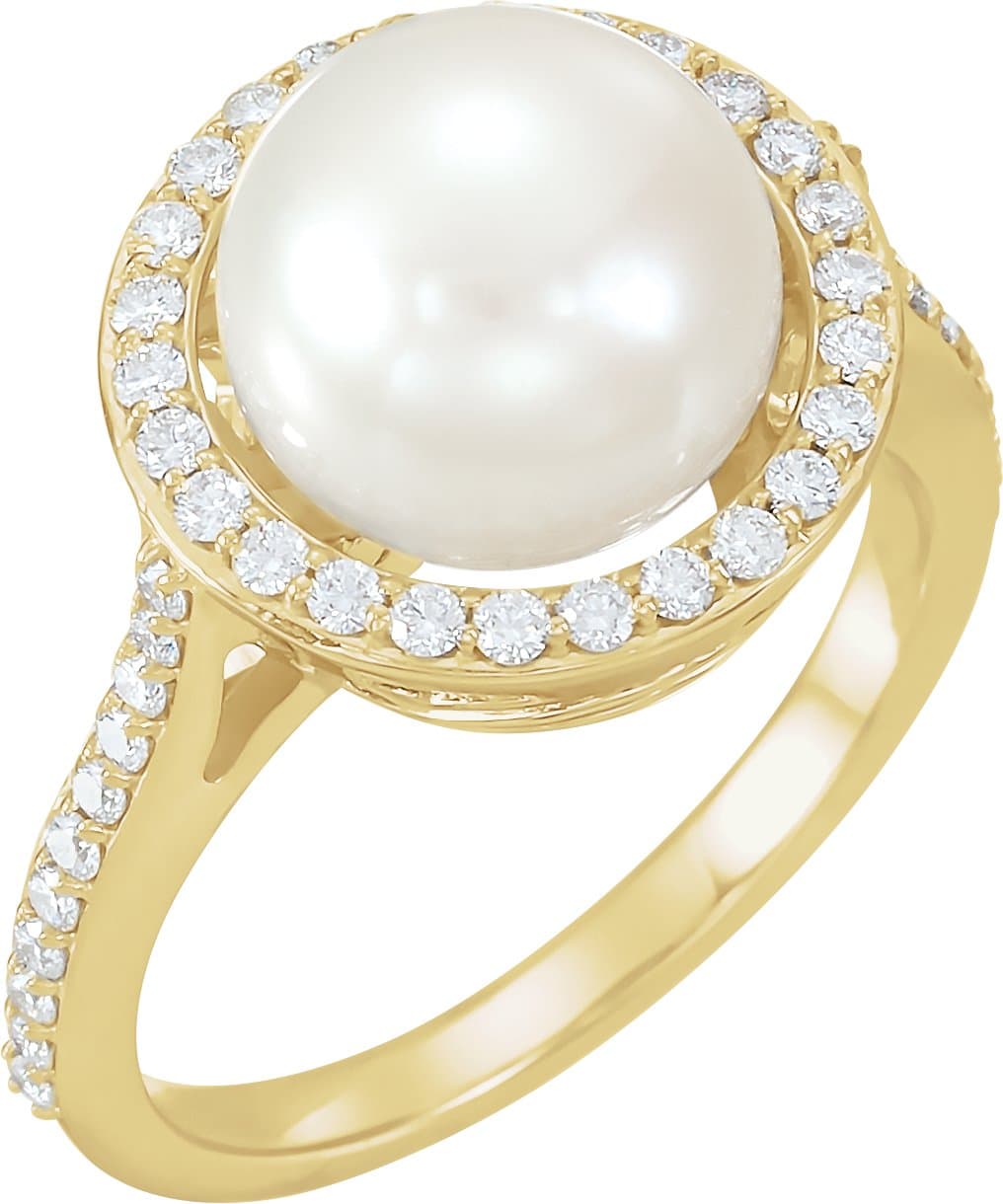 14K White Cultured White Freshwater Pearl & 3/8 CTW Natural Diamond Ring