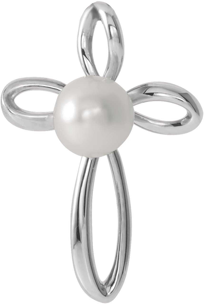 14K Rose Cultured White Freshwater Pearl Cross Pendant