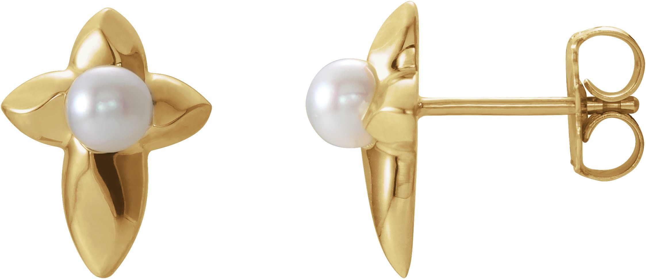 14K Rose Cultured White Freshwater Pearl Cross Earrings