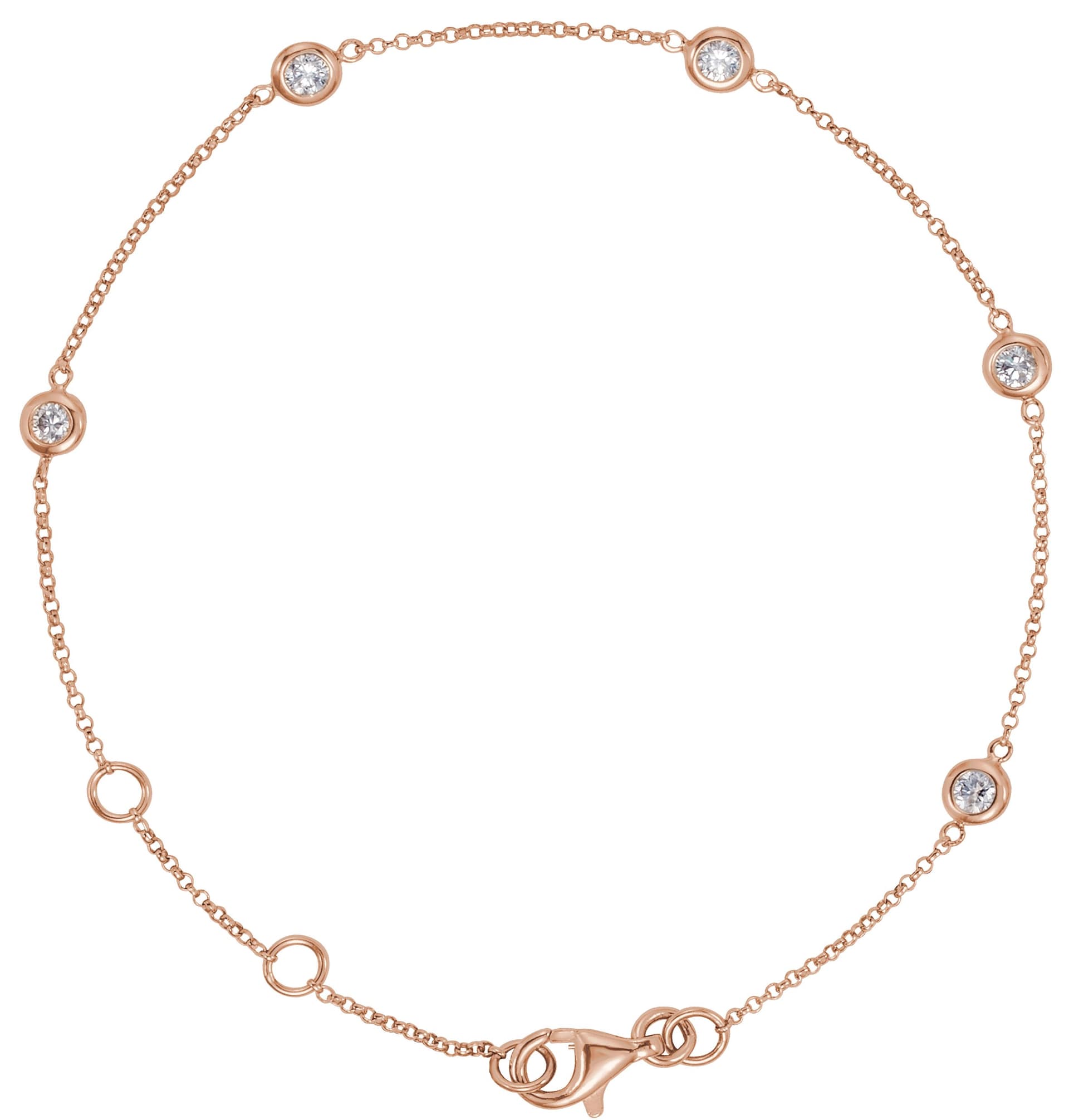 14K Rose 1/4 CTW Natural Diamond Bezel-Set 5-Station 5 1/2-7 Bracelet