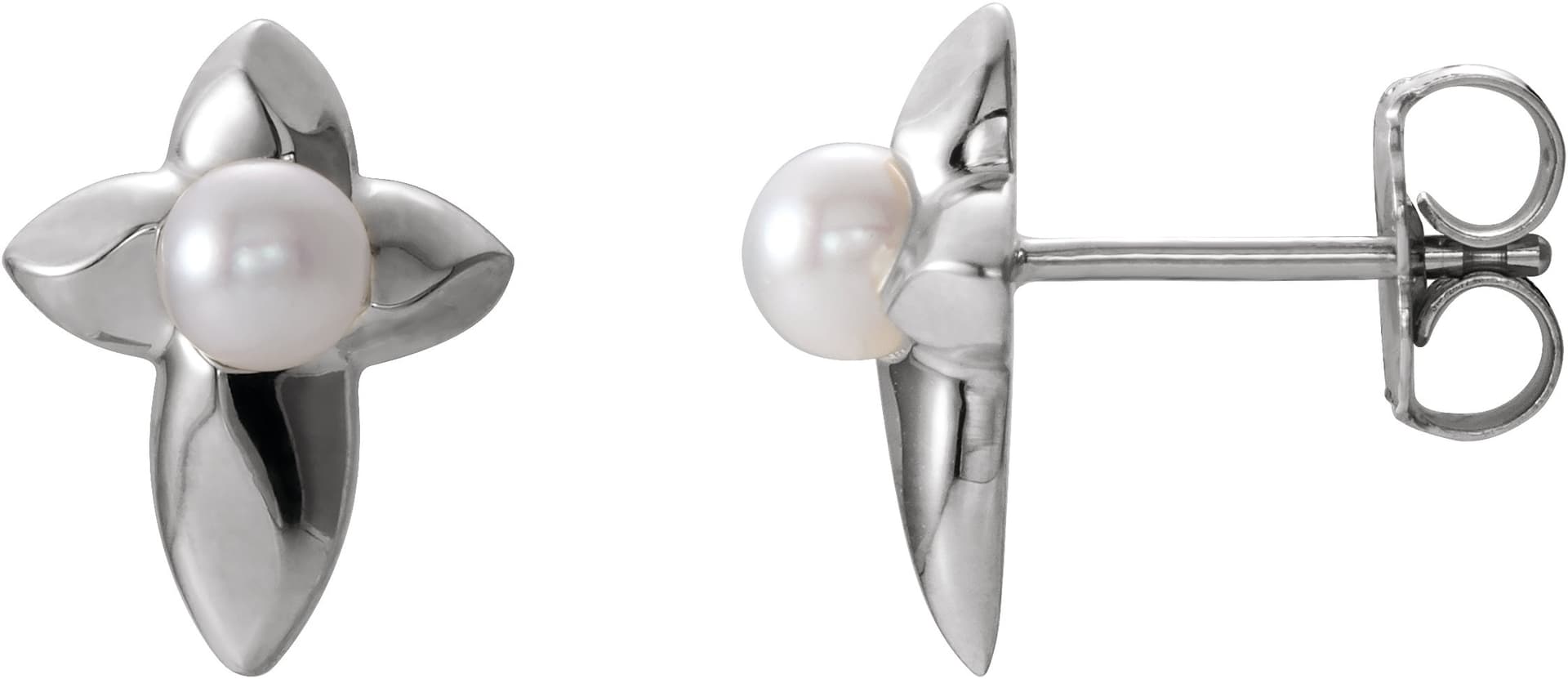 14K Rose Cultured White Freshwater Pearl Cross Earrings