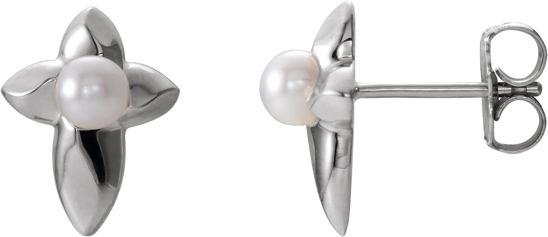 14K Rose Cultured White Freshwater Pearl Cross Earrings