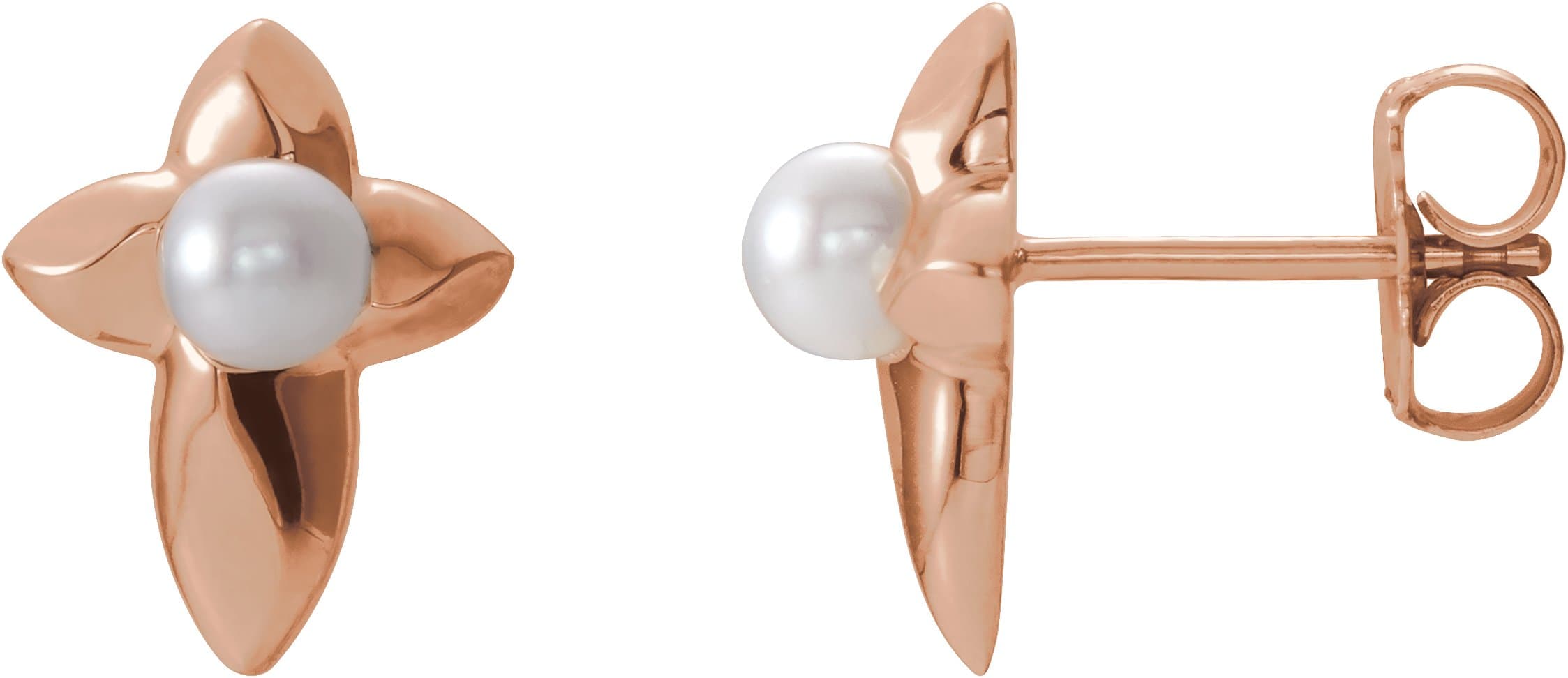 14K Rose Cultured White Freshwater Pearl Cross Earrings