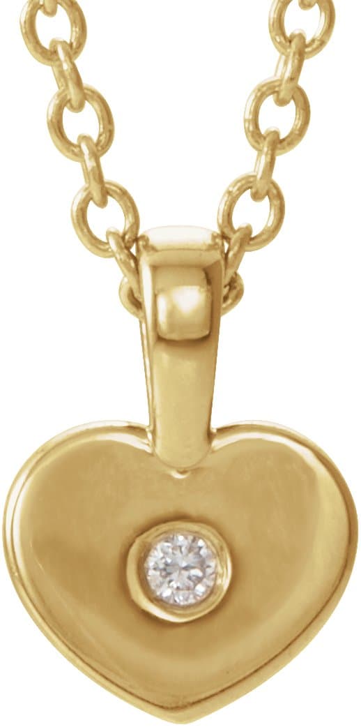 14K Yellow .01 CT Natural Diamond Youth Heart 16 Necklace