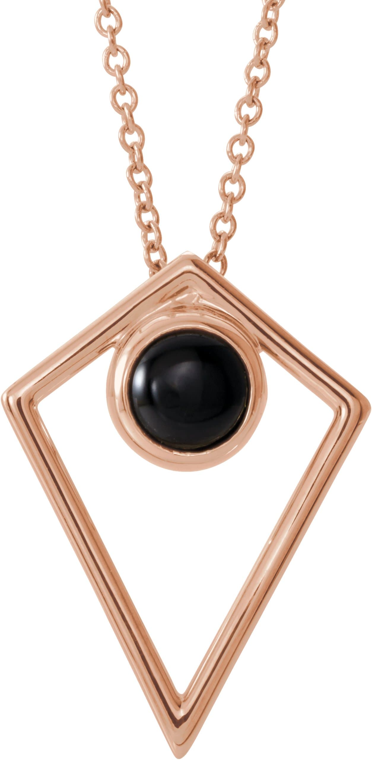 14K Rose Natural Black Onyx Cabochon Pyramid 16-18 Necklace