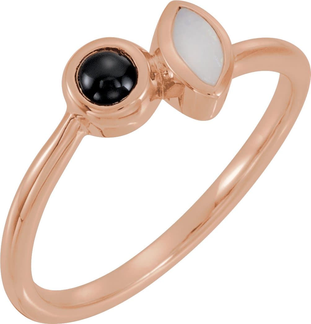 14K Rose Natural White Opal & Natural Black Onyx Ring