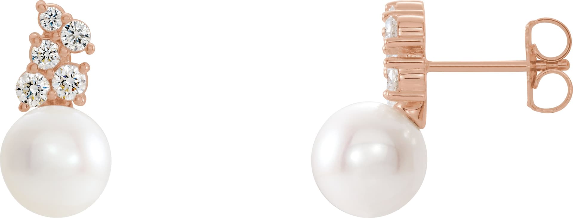 14K Rose Cultured White Freshwater Pearl & 3/8 CTW Natural Diamond Earrings