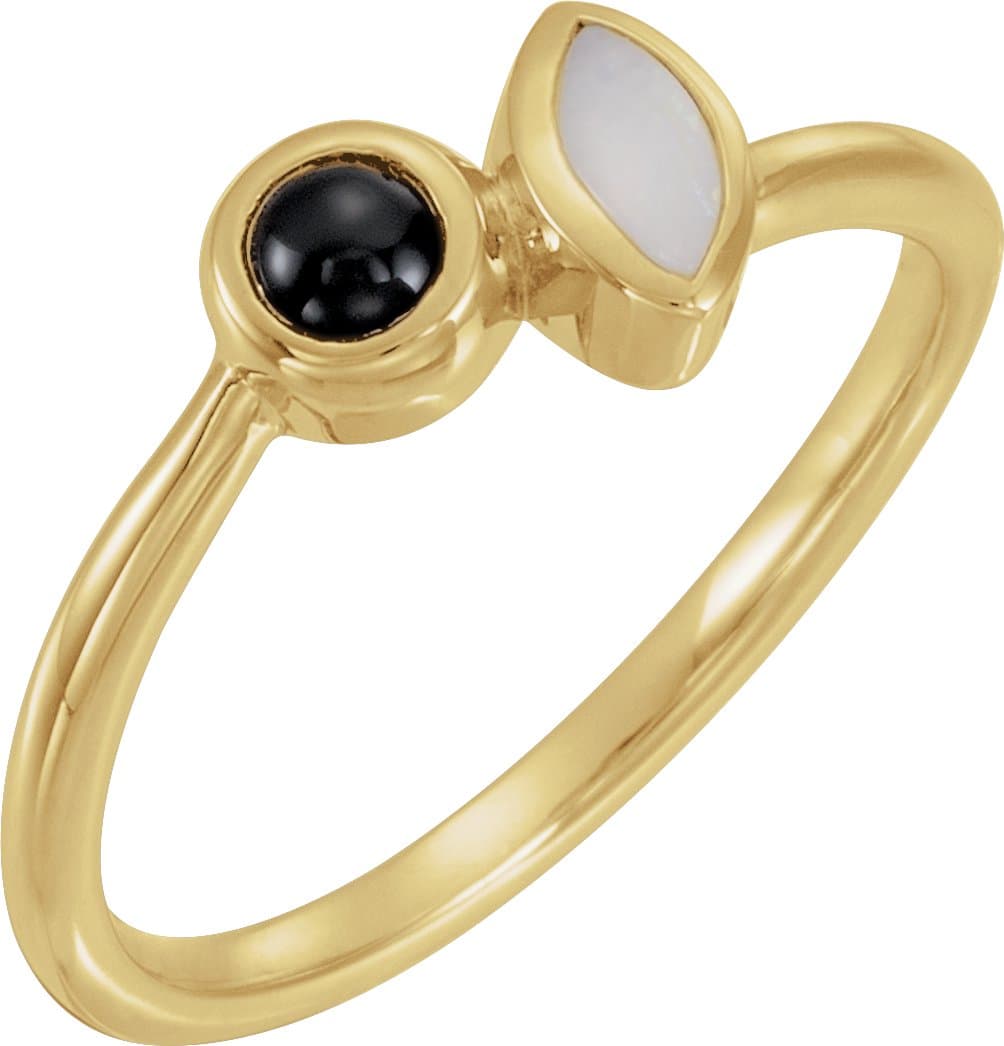 14K Rose Natural White Opal & Natural Black Onyx Ring