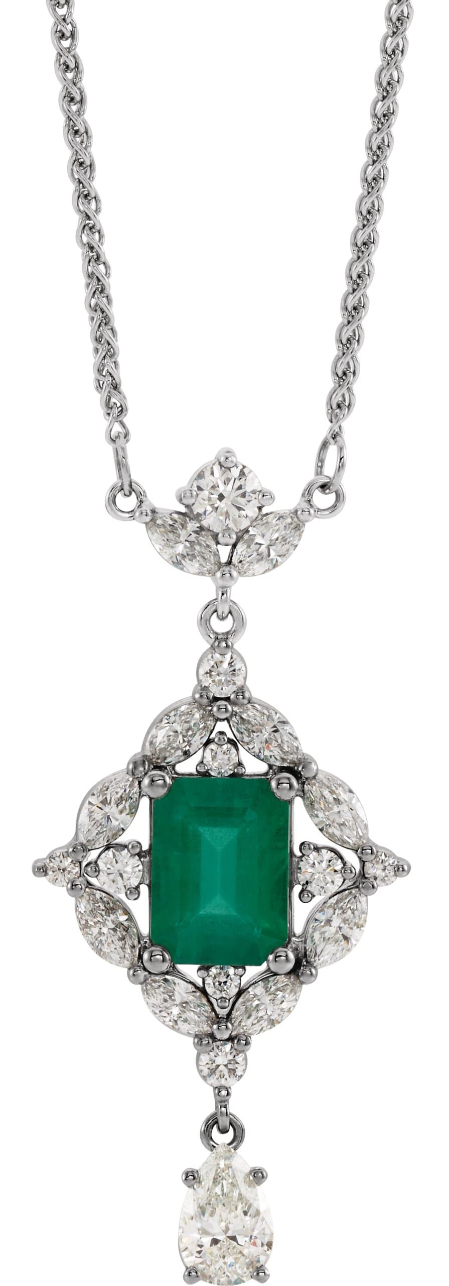 14K Rose Natural Emerald & 1 1/4 CTW Natural Diamond 18 Necklace
