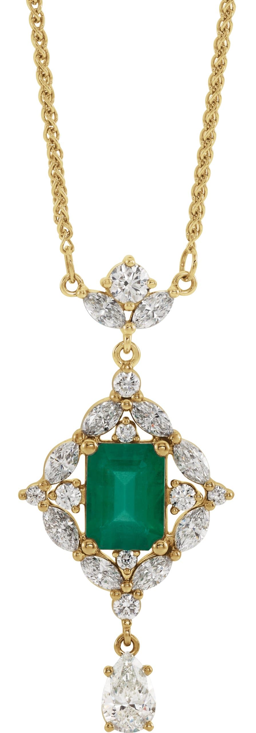 14K Rose Natural Emerald & 1 1/4 CTW Natural Diamond 18 Necklace