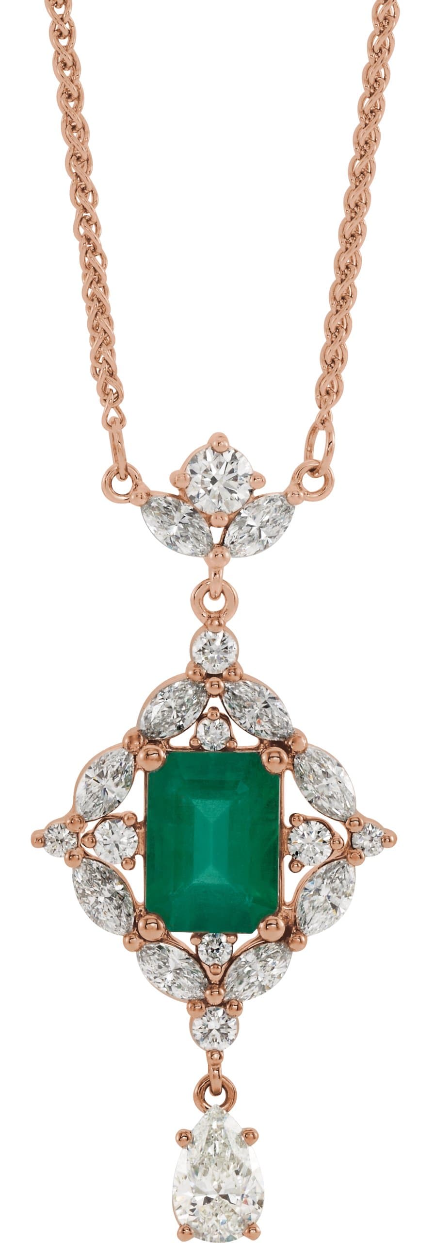 14K Rose Natural Emerald & 1 1/4 CTW Natural Diamond 18 Necklace