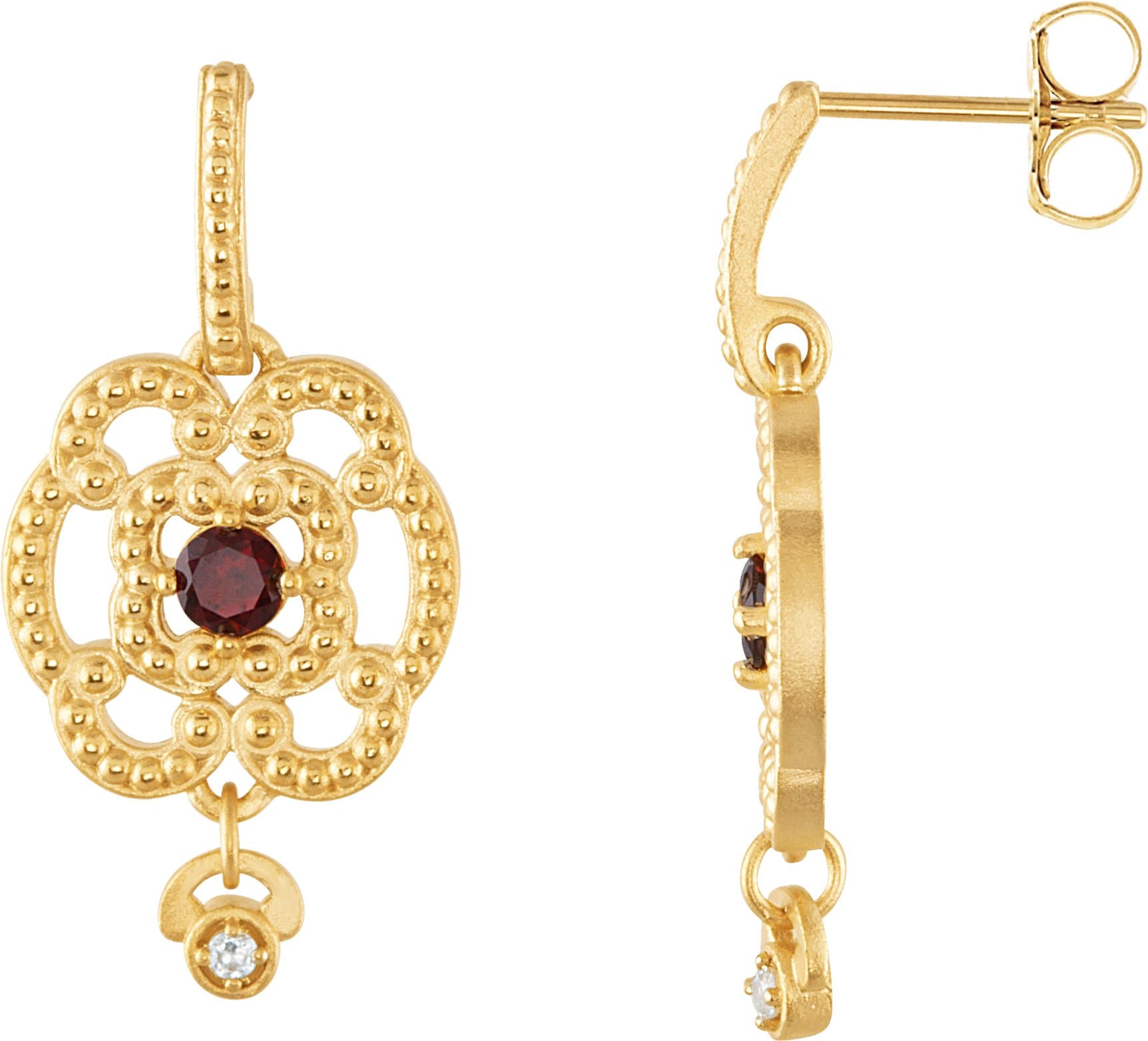 14K Yellow Natural Mozambique Garnet & .03 CTW Natural Diamond Earrings