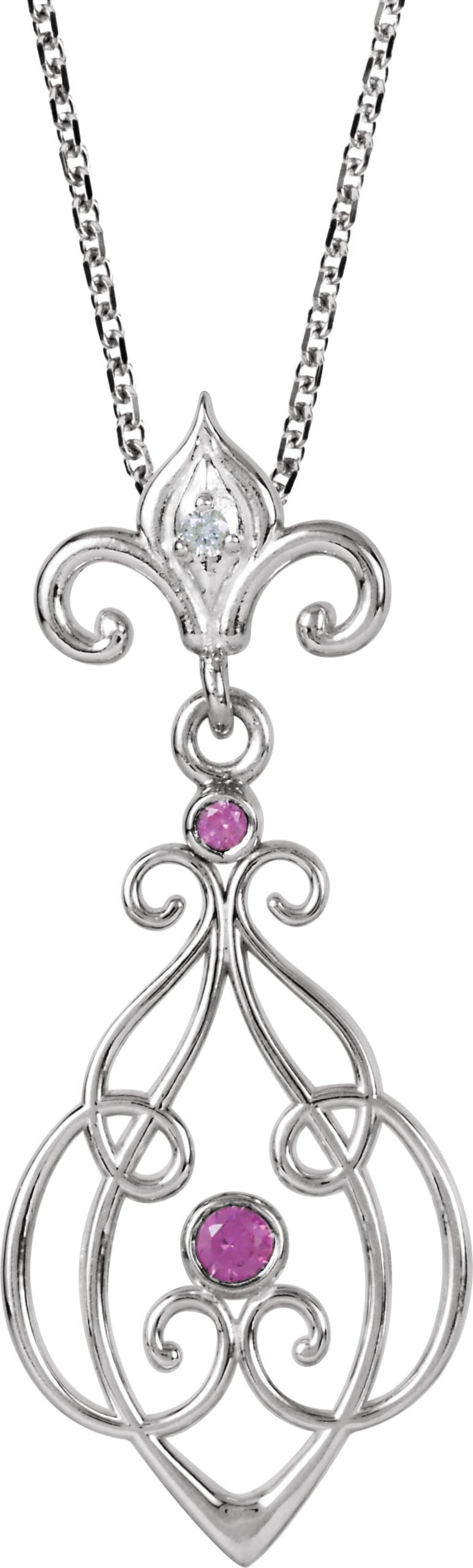 Sterling Silver Natural Ruby & .01 CT Natural Diamond Fleur-de-lis 18 Necklace