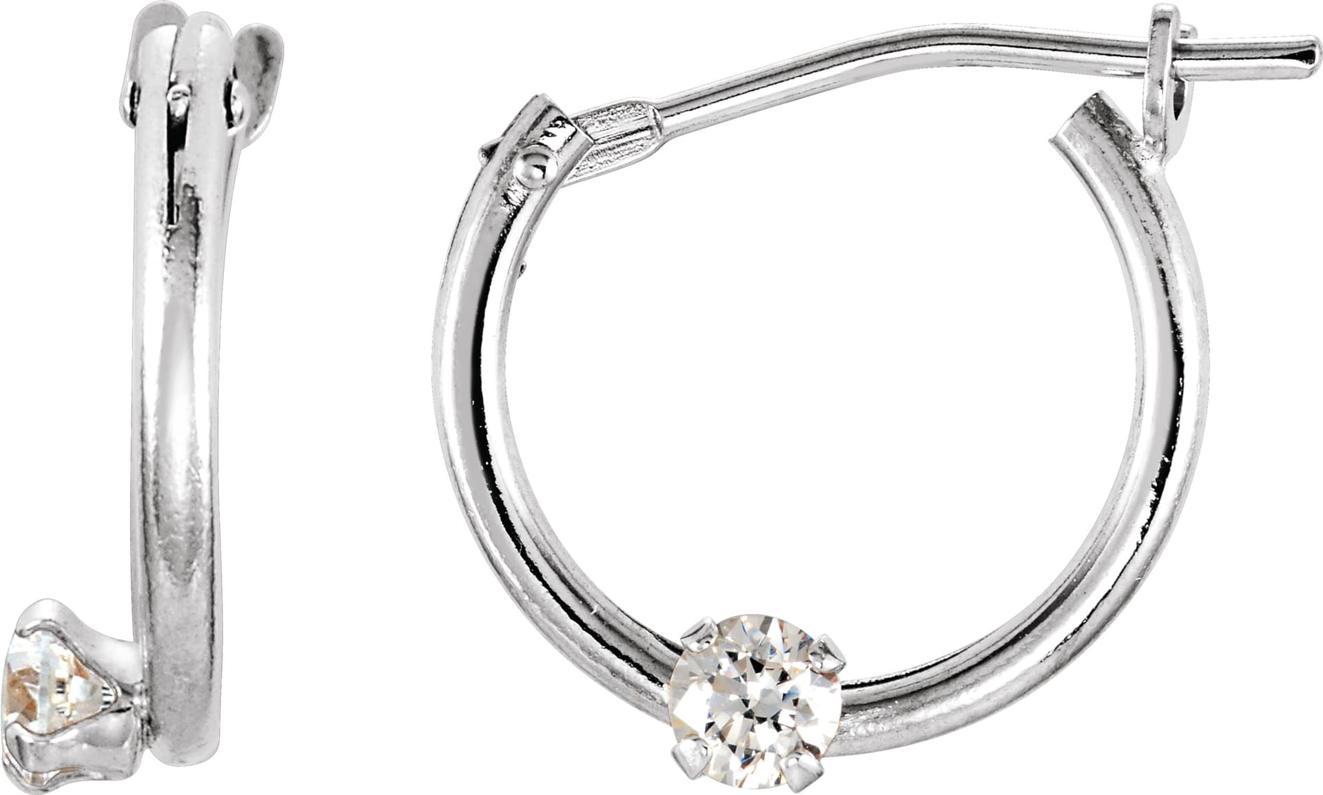 14K Rose Imitation White Cubic Zirconia 10.5 mm Hoop Earrings