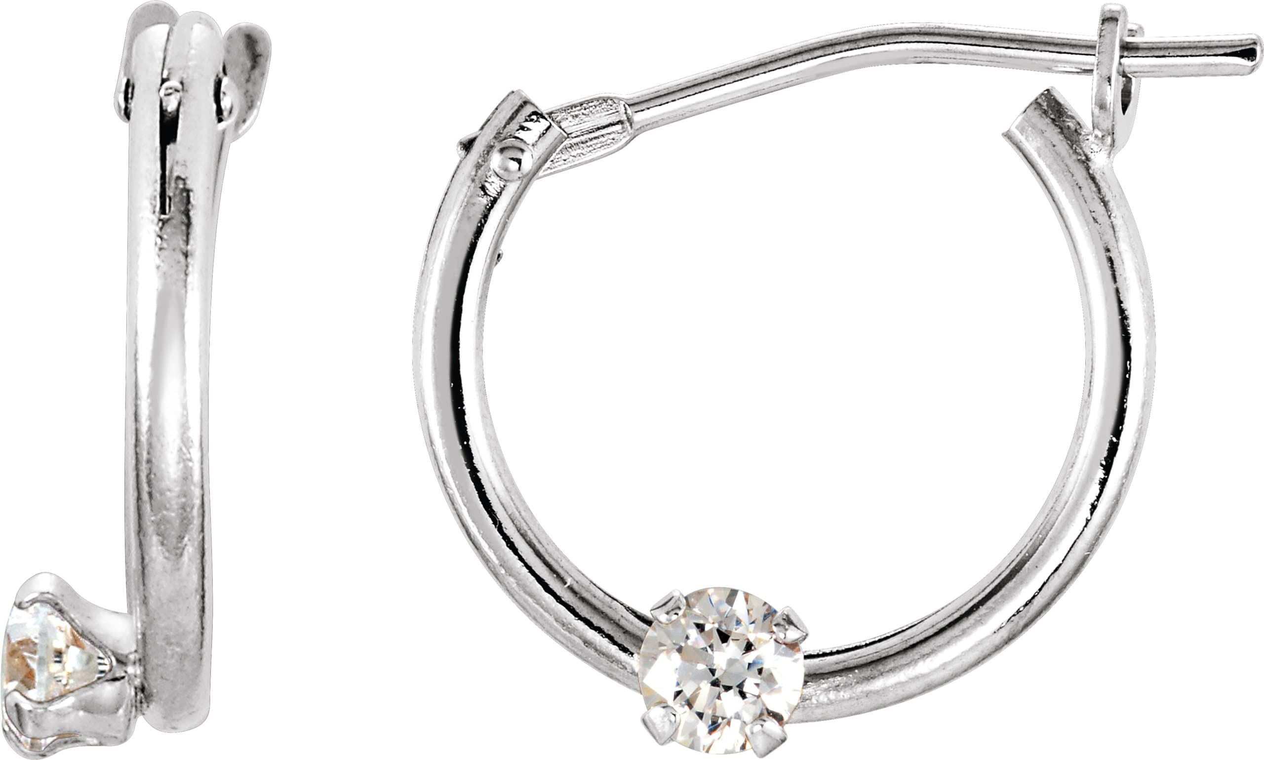 14K Rose Imitation White Cubic Zirconia 10.5 mm Hoop Earrings