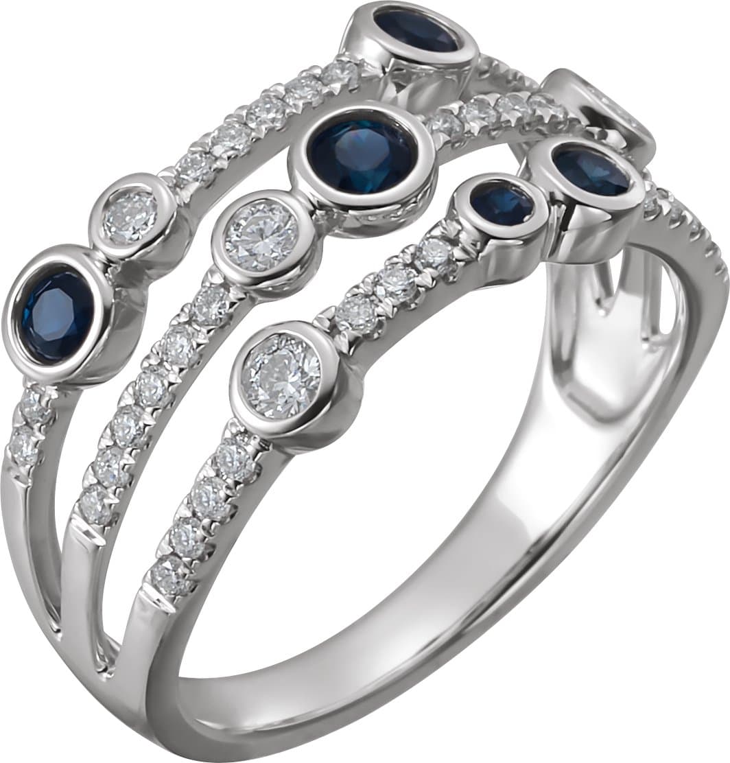 14K White Natural Blue Sapphire & 3/8 CTW Natural Diamond Ring