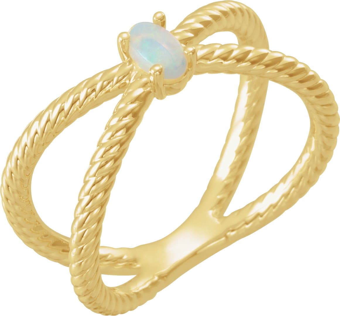14K Rose 5x3 mm  Natural White Opal Criss-Cross Ring