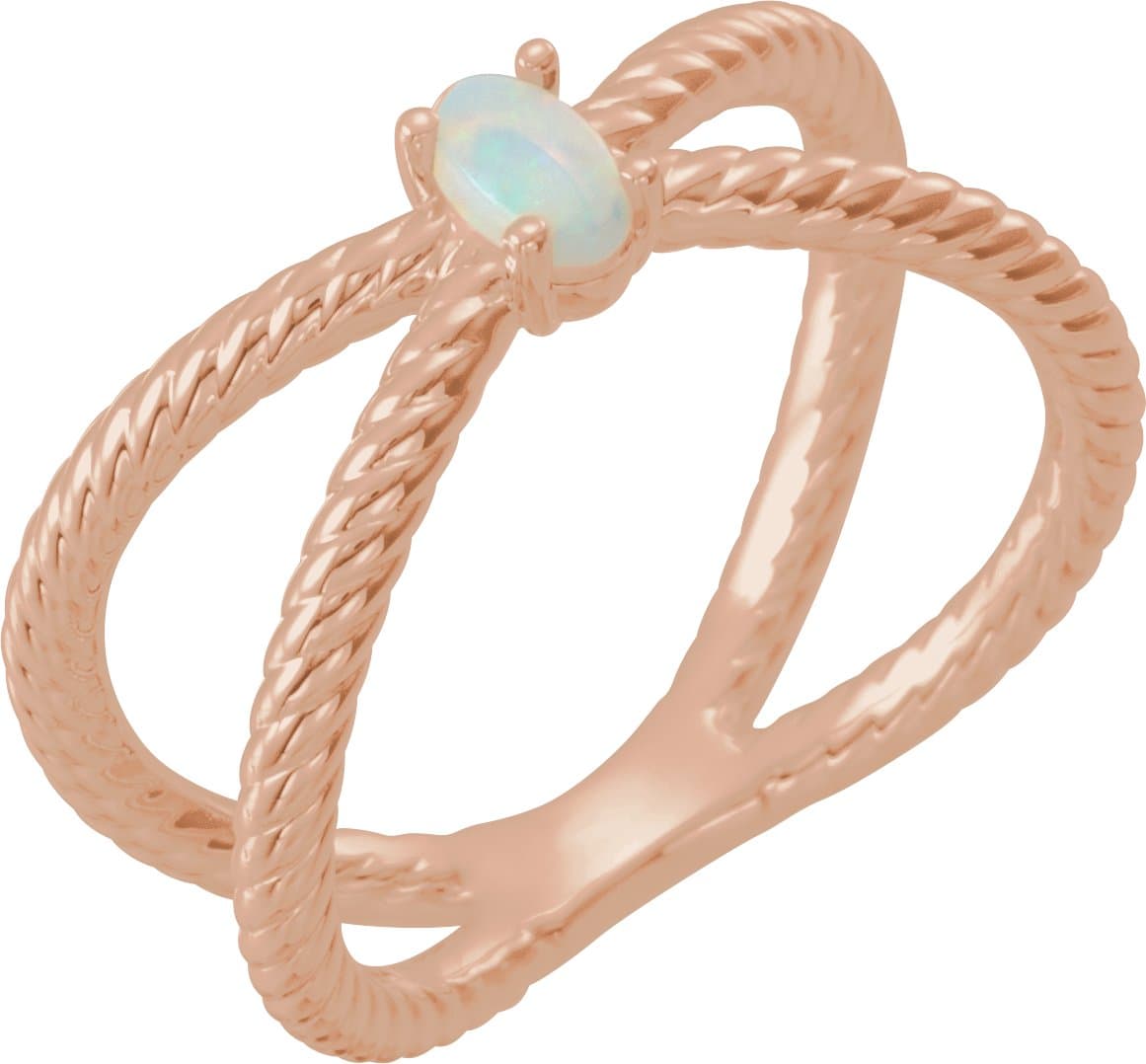 14K Rose 5x3 mm  Natural White Opal Criss-Cross Ring