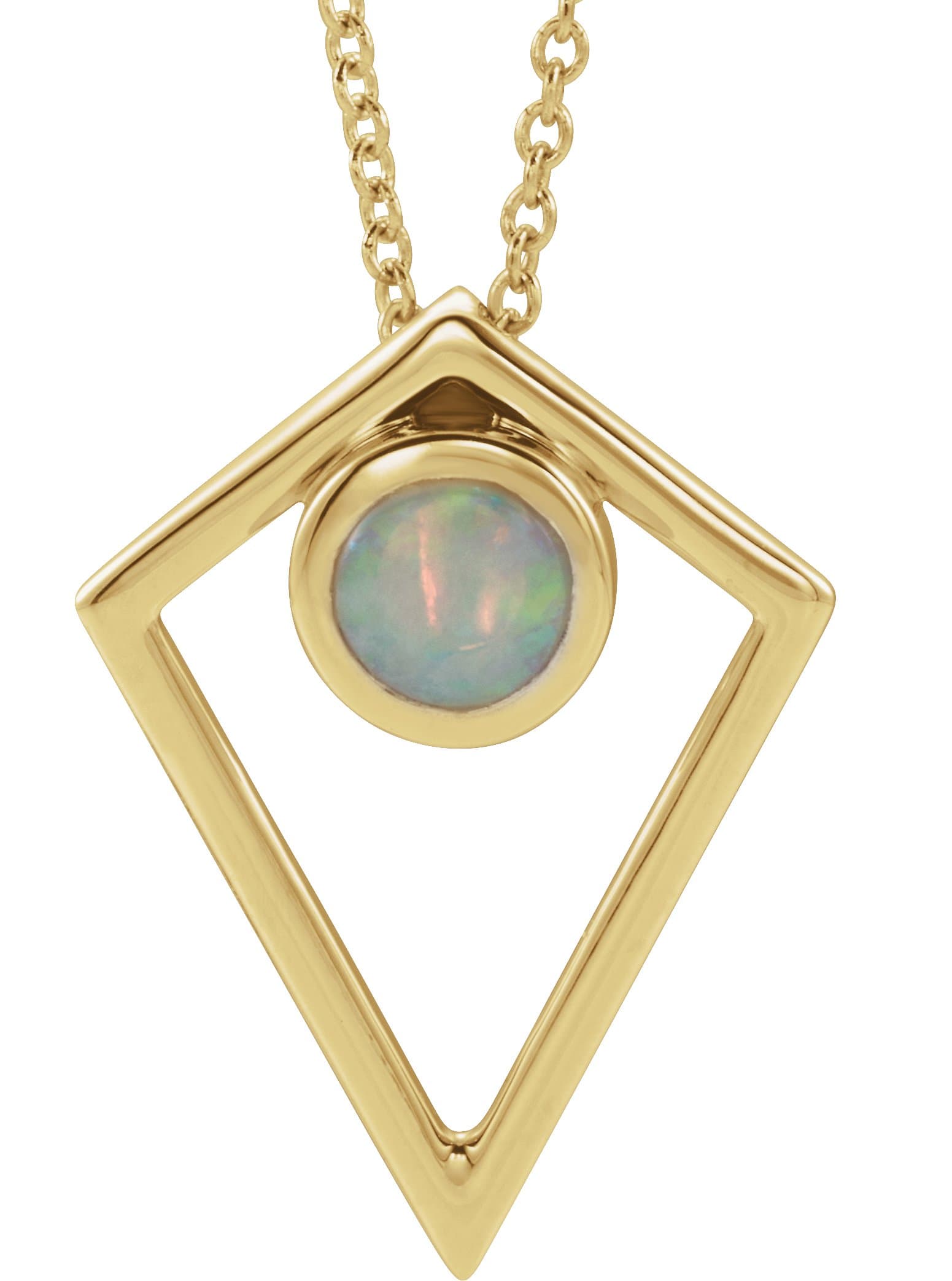 14K Rose Natural Black Onyx Cabochon Pyramid 16-18 Necklace