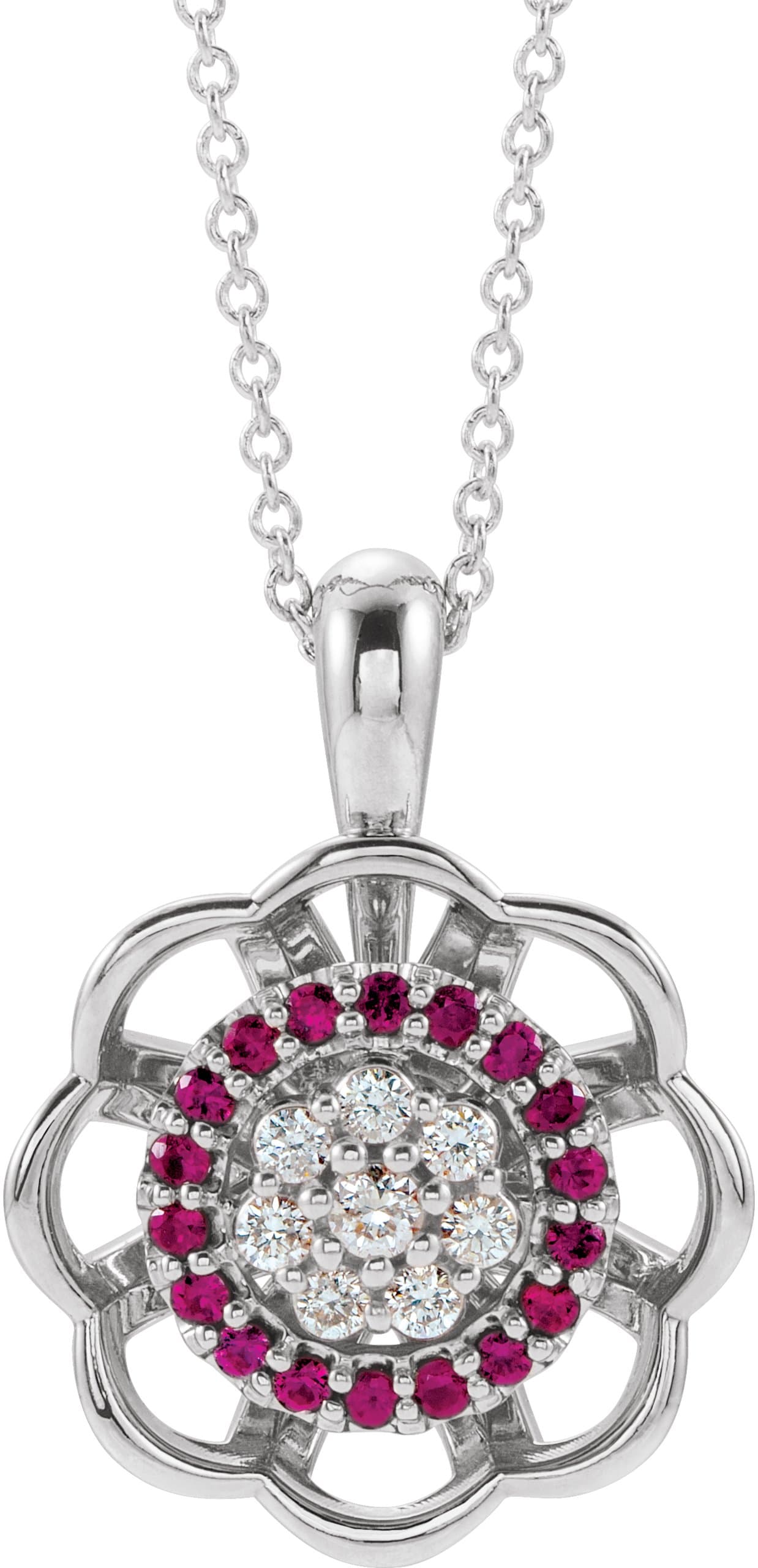 14K Rose Natural Ruby & 1/6 CTW Natural Diamond 16-18 Necklace