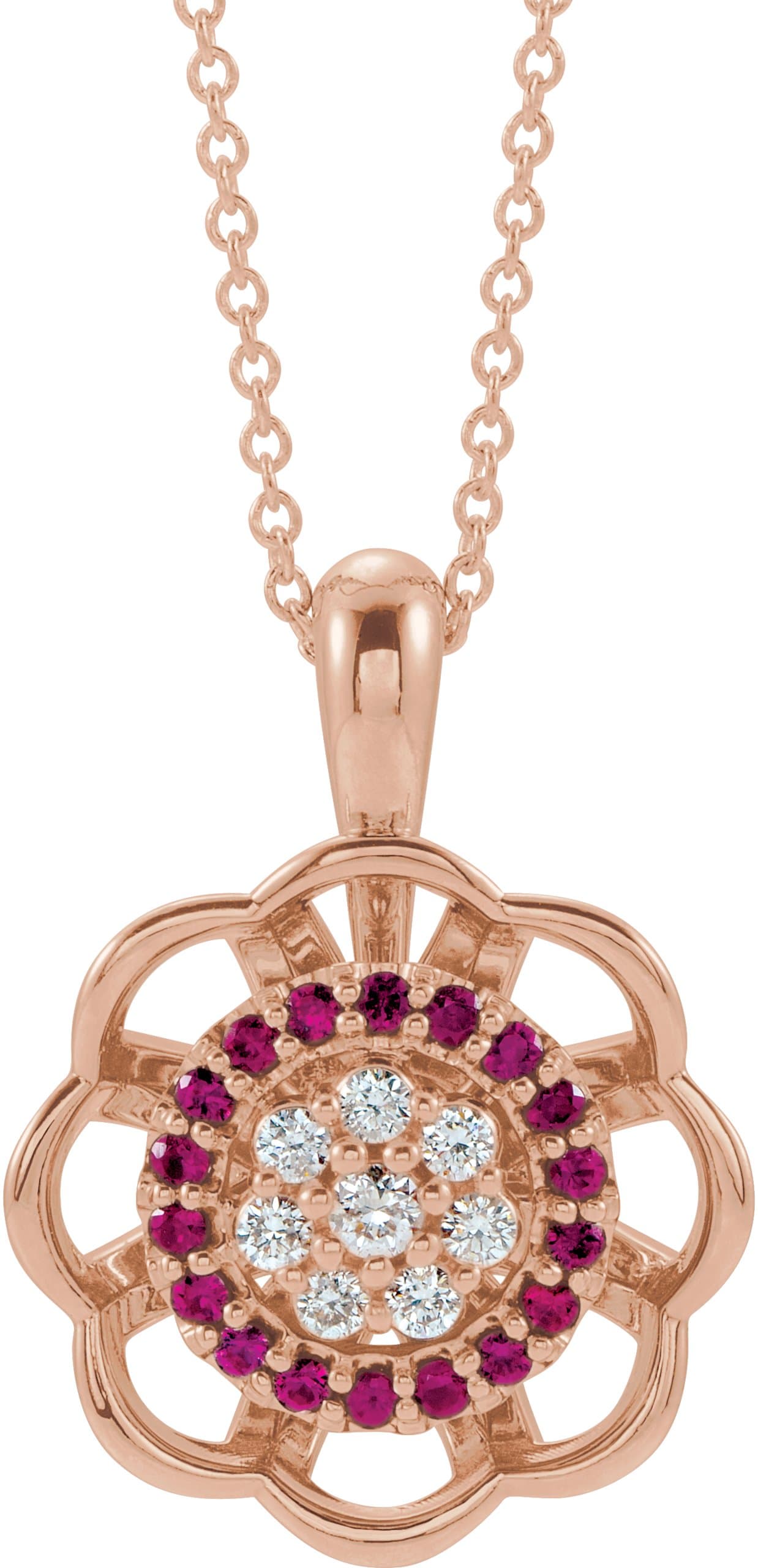 14K Rose Natural Ruby & 1/6 CTW Natural Diamond 16-18 Necklace