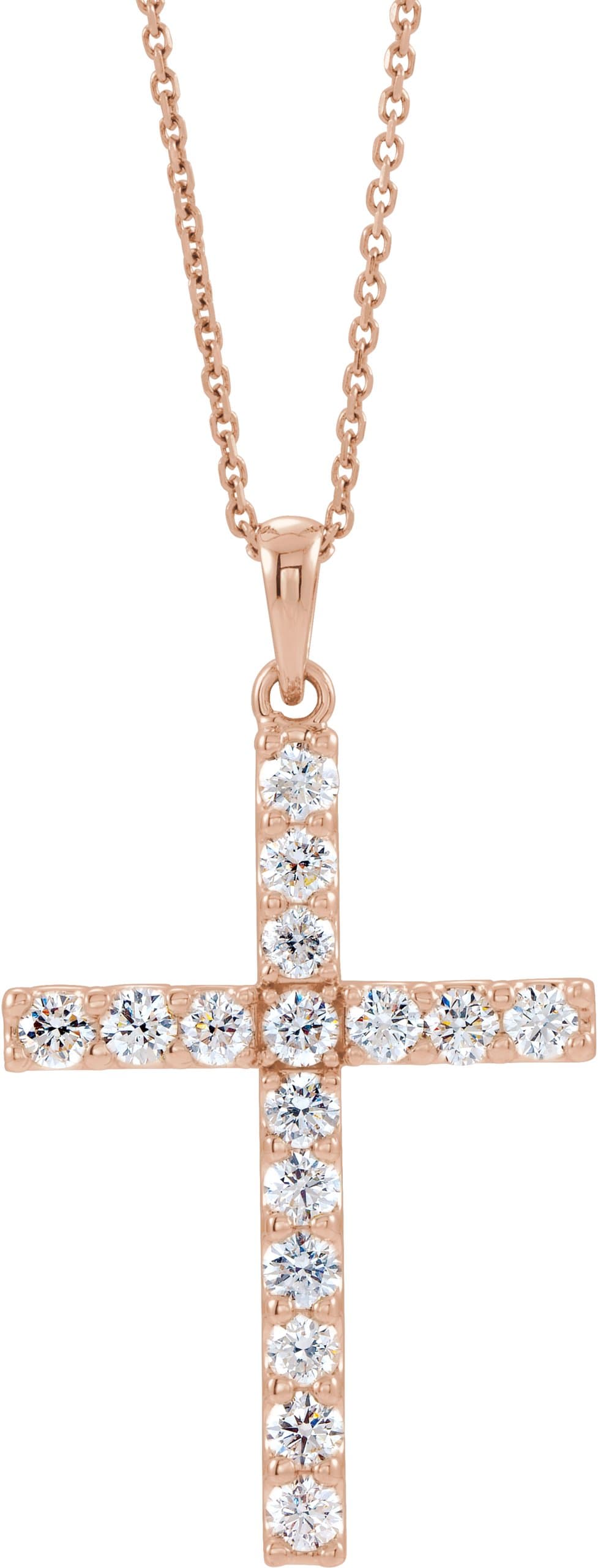 14K Rose 1 1/4 CTW Natural Diamond Cross 18 Necklace