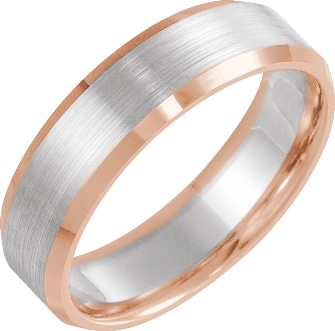14K Rose/White/Rose 6 mm Beveled-Edge Comfort-Fit Flat Band Size 10