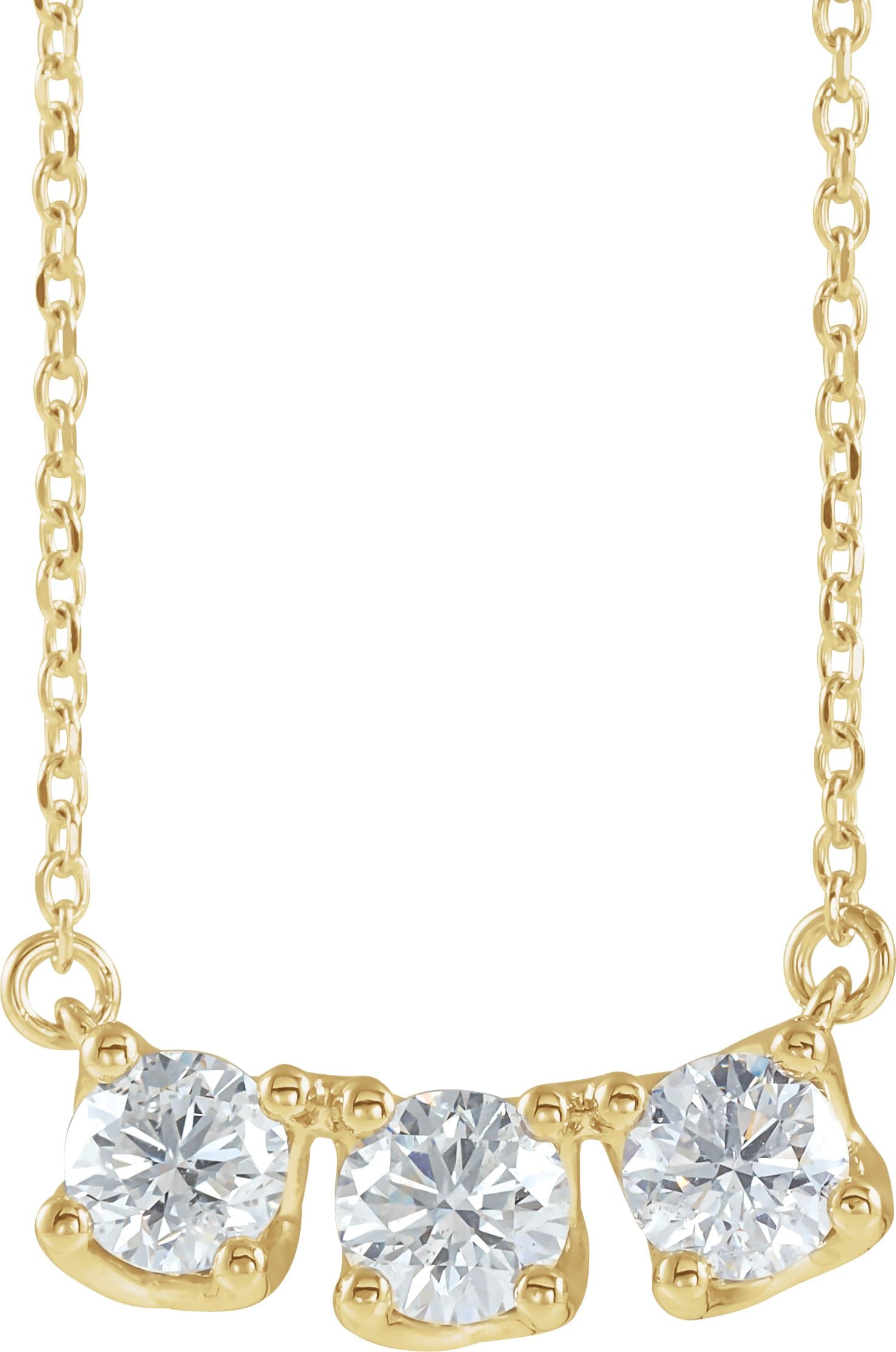 14K Rose 1 1/5 CTW Natural Diamond Three-Stone Curved Bar 18 Necklace