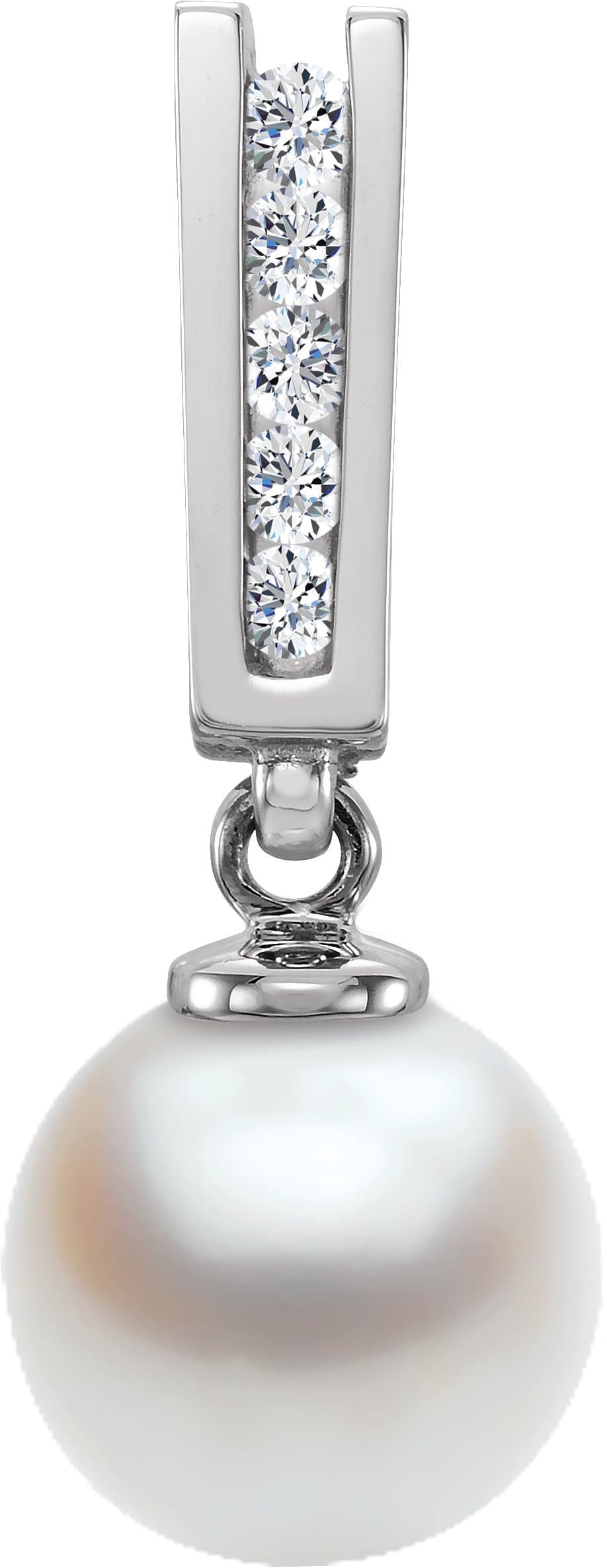 14K White Cultured White Akoya Pearl & .06 CTW Natural Diamond Pendant
