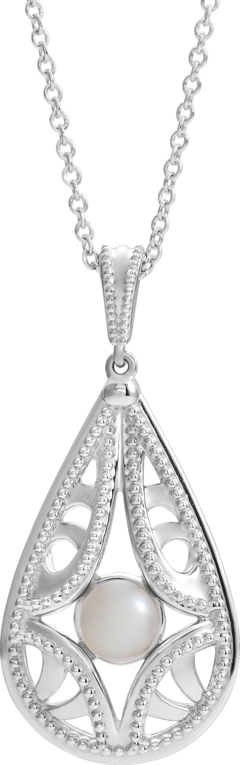 Sterling Silver Cultured White Freshwater Pearl Vintage-Inspired 16-18 Necklace