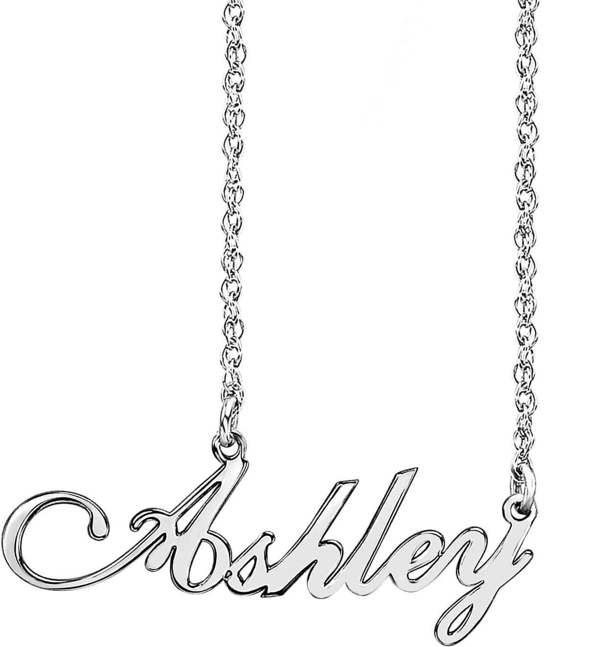 10K White Gold Script Single Name 16" Necklace