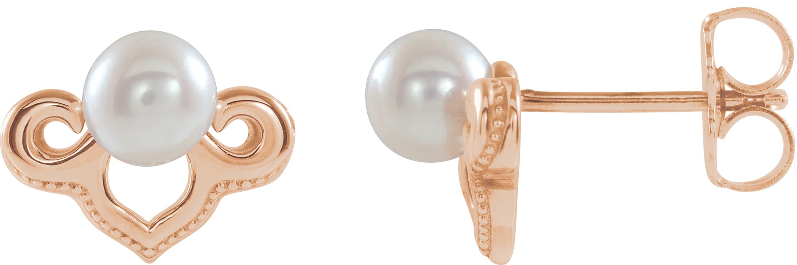 14K Rose Cultured White Freshwater Pearl Earrings