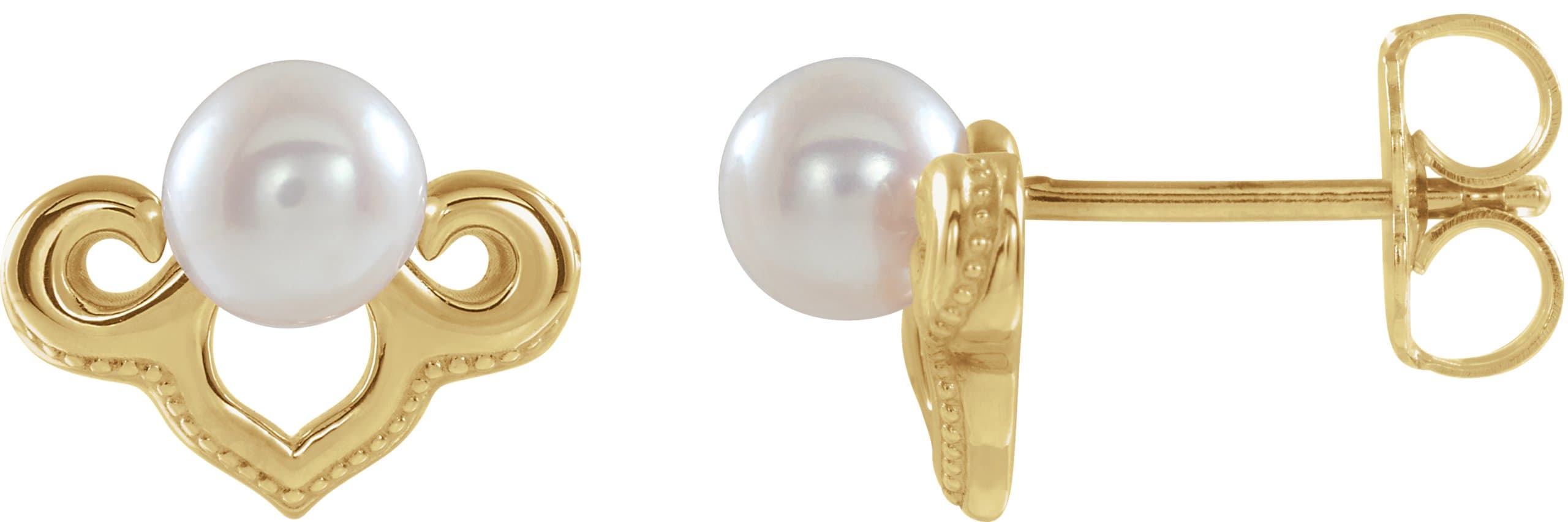 14K Rose Cultured White Freshwater Pearl Earrings