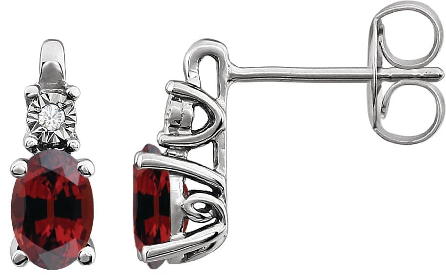 14K White Gold Natural Mozambique Garnet & .02 CTW Natural Diamond Earrings 