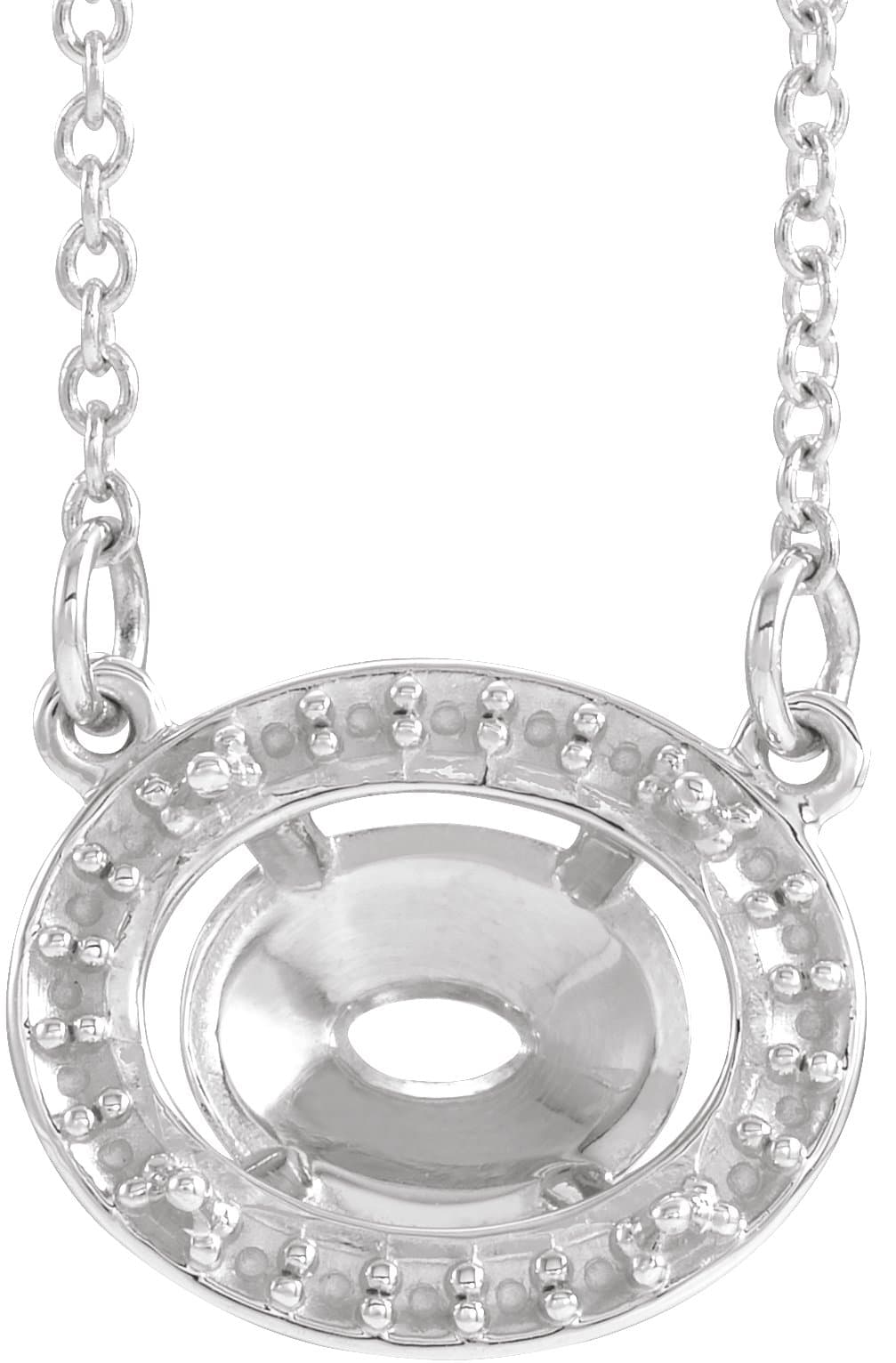Platinum 9x7 mm Oval Halo-Style 16 1/2" Necklace Mounting