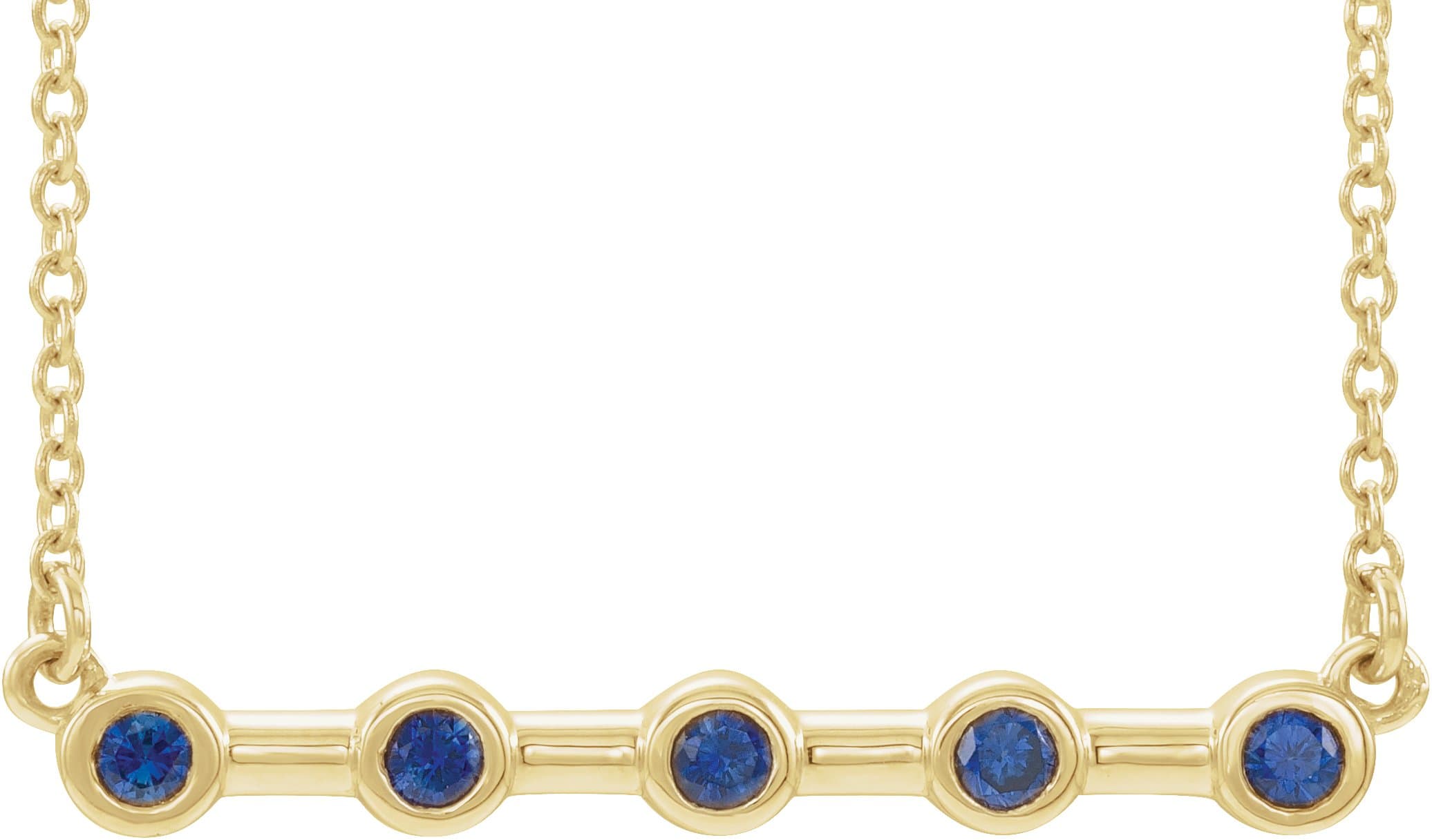 14K Rose Lab-Grown Blue Sapphire Bezel-Set Bar 16 Necklace