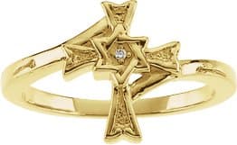 14K White .004 CT Natural Diamond Star of David Cross Ring