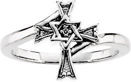 14K White .004 CT Natural Diamond Star of David Cross Ring