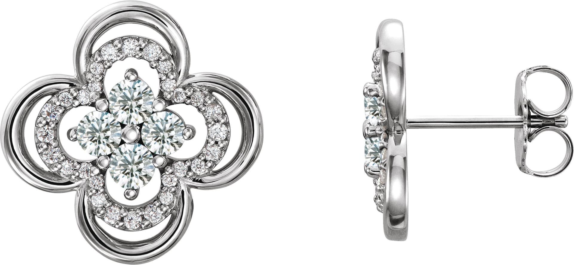 14K White Gold 5/8 CTW Natural Diamond Clover Earrings                 